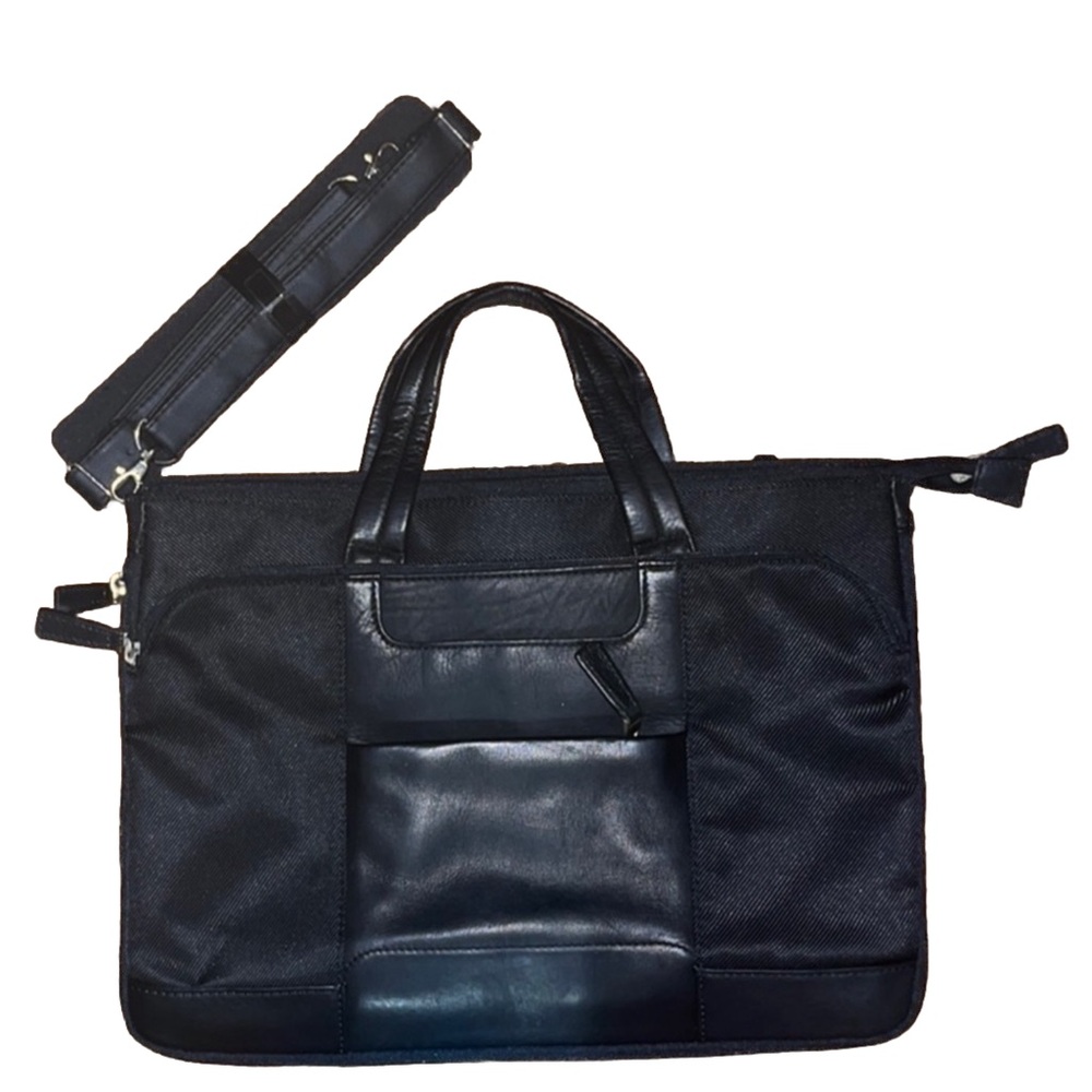 Bosca black nylon and leather brief bag top handle crossbody NWOT